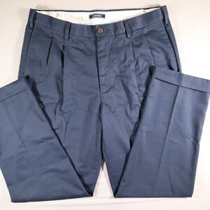 Lands End Traditional Fit Dress Pants Mens Size 36 Blue Cuffed Pleated Cotton